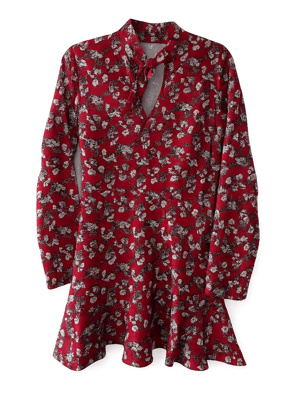 Boohoo Red Floral Long Sleeve Fit & Flare Dress - Size 6 New